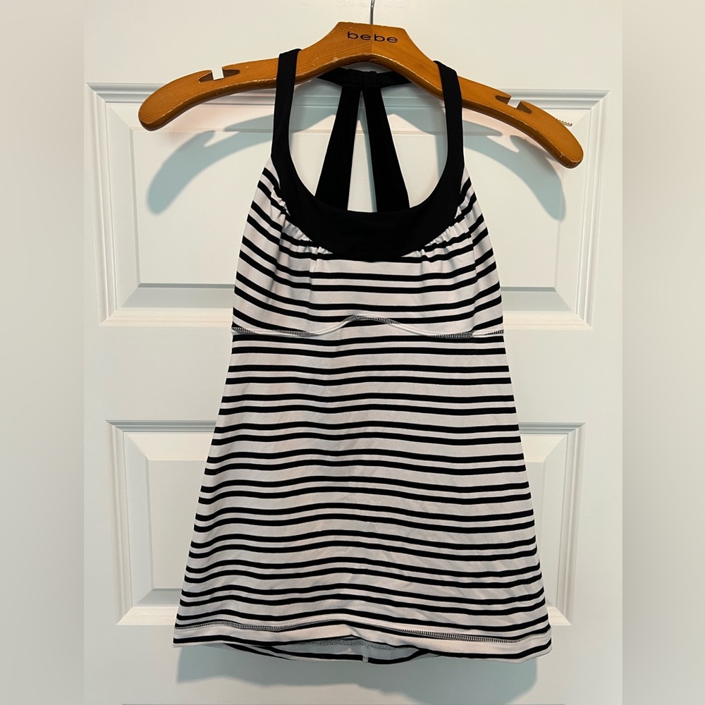 Lululemon Scoop Me Up Black and White Striped Workout Tank